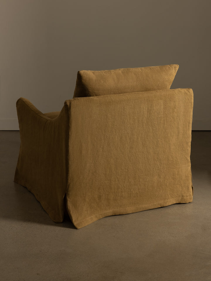 Rachel Donath Louis Armchair in Caramel on a plain background